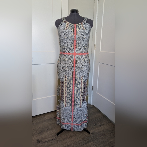 Cato Womens Maxi Dress XL Paisley Scarf Print Halter Neckline Pink Yellow Olive - Picture 8 of 8